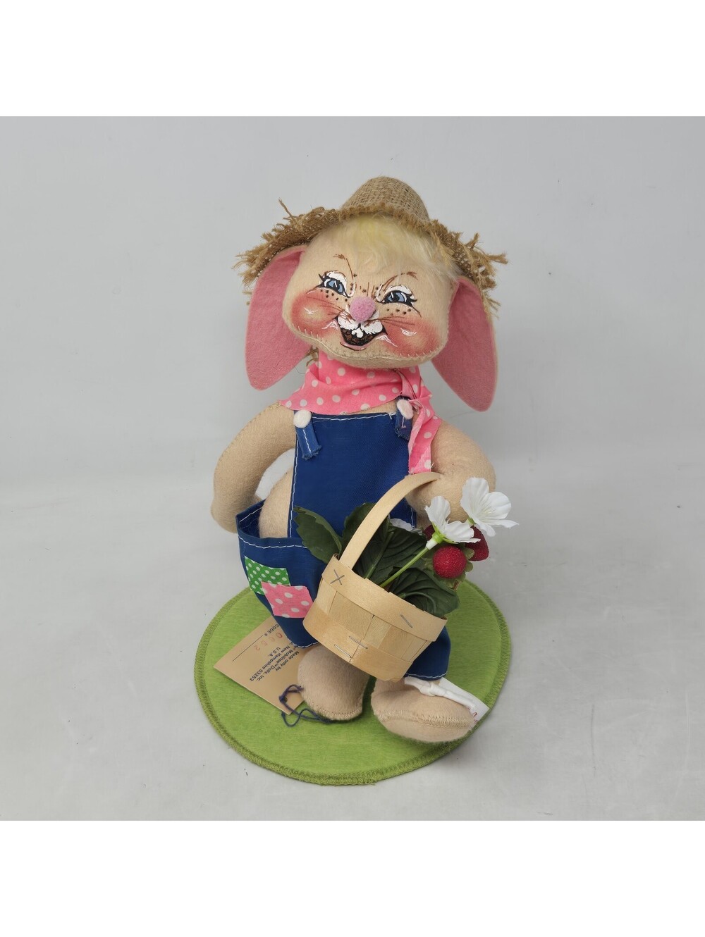 Annalee doll 12" country farmer bunny rabbit strawberries on stand 1989